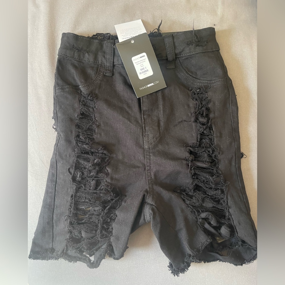 Black  Distressed Bermuda Shorts